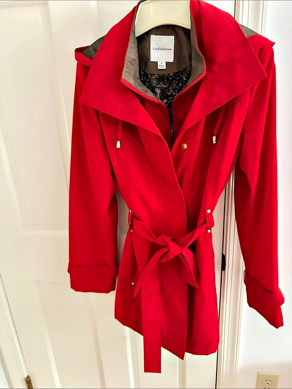 Christopher & Banks Red Hooded Trench Coat Small Like New